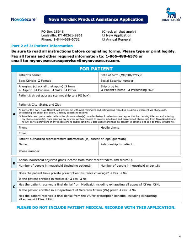 Novo Nordisk Patient Assistance Form